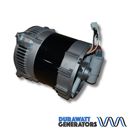 black and gray alternator with chords on white background 