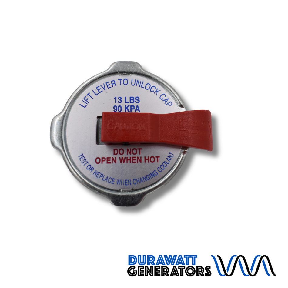 Sliver radiator cap with red piece on white background